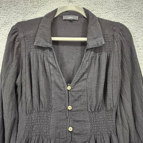 Lulus Black Long Sleeve Mini Dress Button Down Shirt Dress Medium - Picture 8 of 13